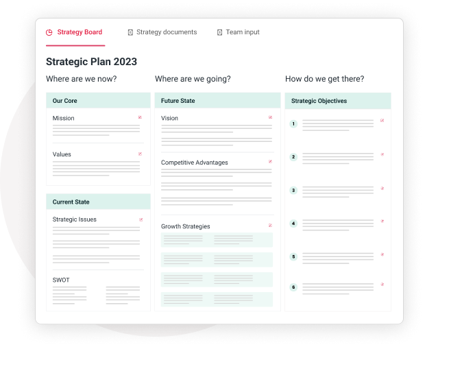 Use the strategy board to track annual goals, KPIs, and other action plans to keep your team focused.