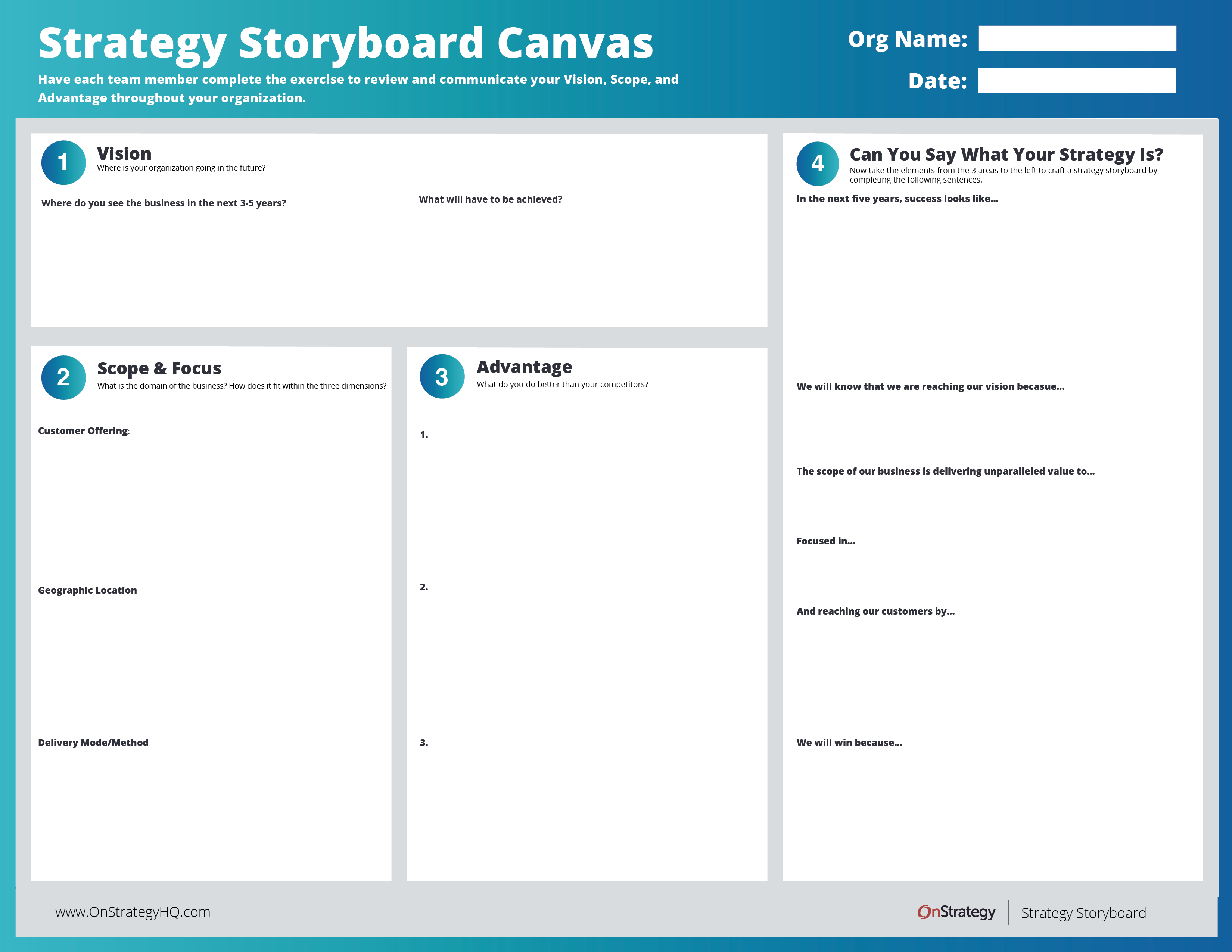 Strategy implementation canvas to communicate your plan