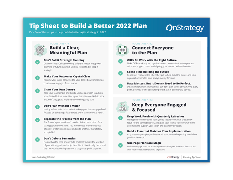 A Tip Sheet for Better 2022 Planning | OnStrategy Resources